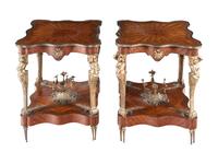 A Pair of Louis XVI Style Gilt Bronze Mounted Tulipwood Side Tables