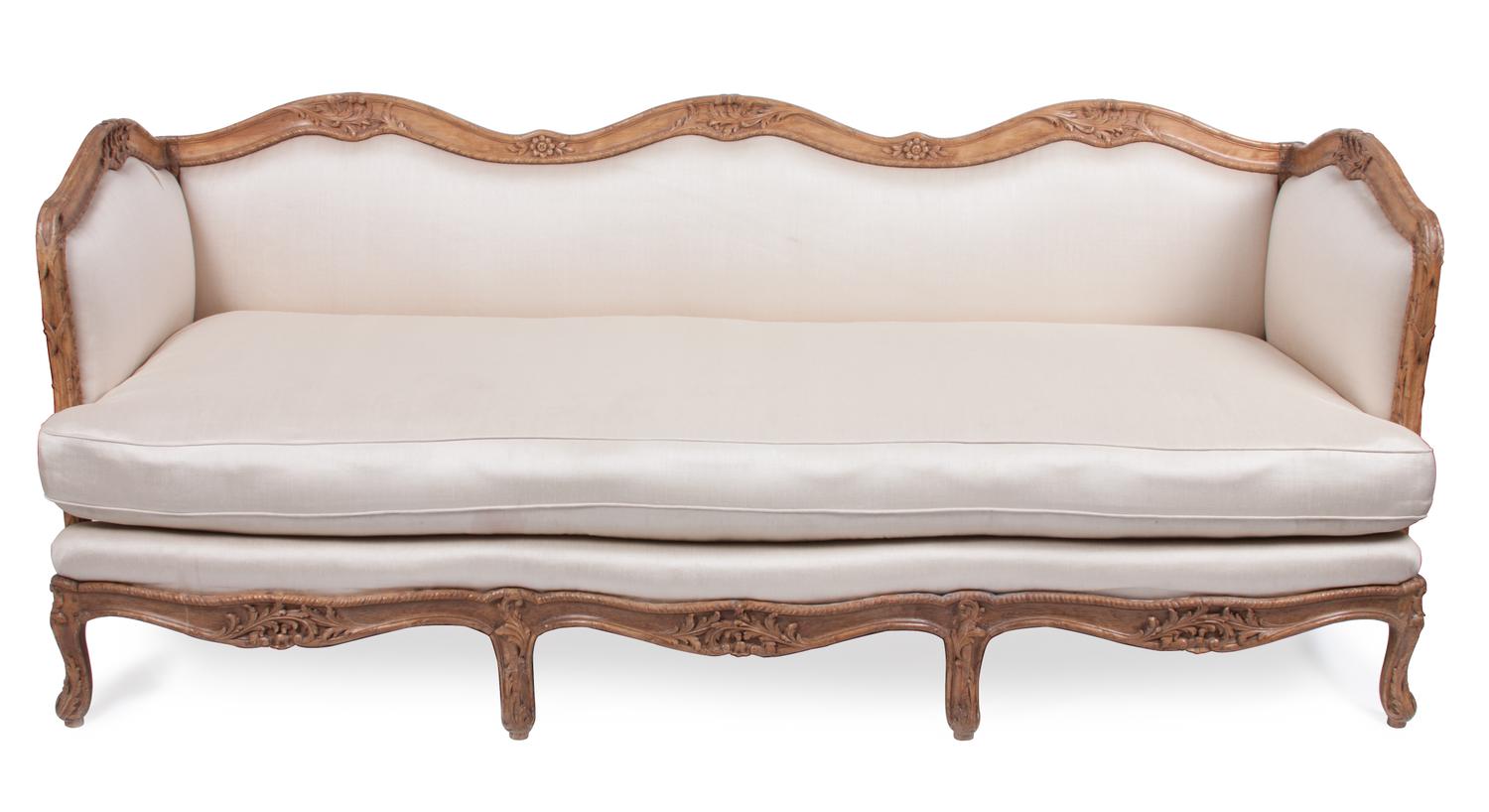 A French Louis XV Style Settee Height 34 1/4 x width 83 1/4 x depth 31 1/2 inches.