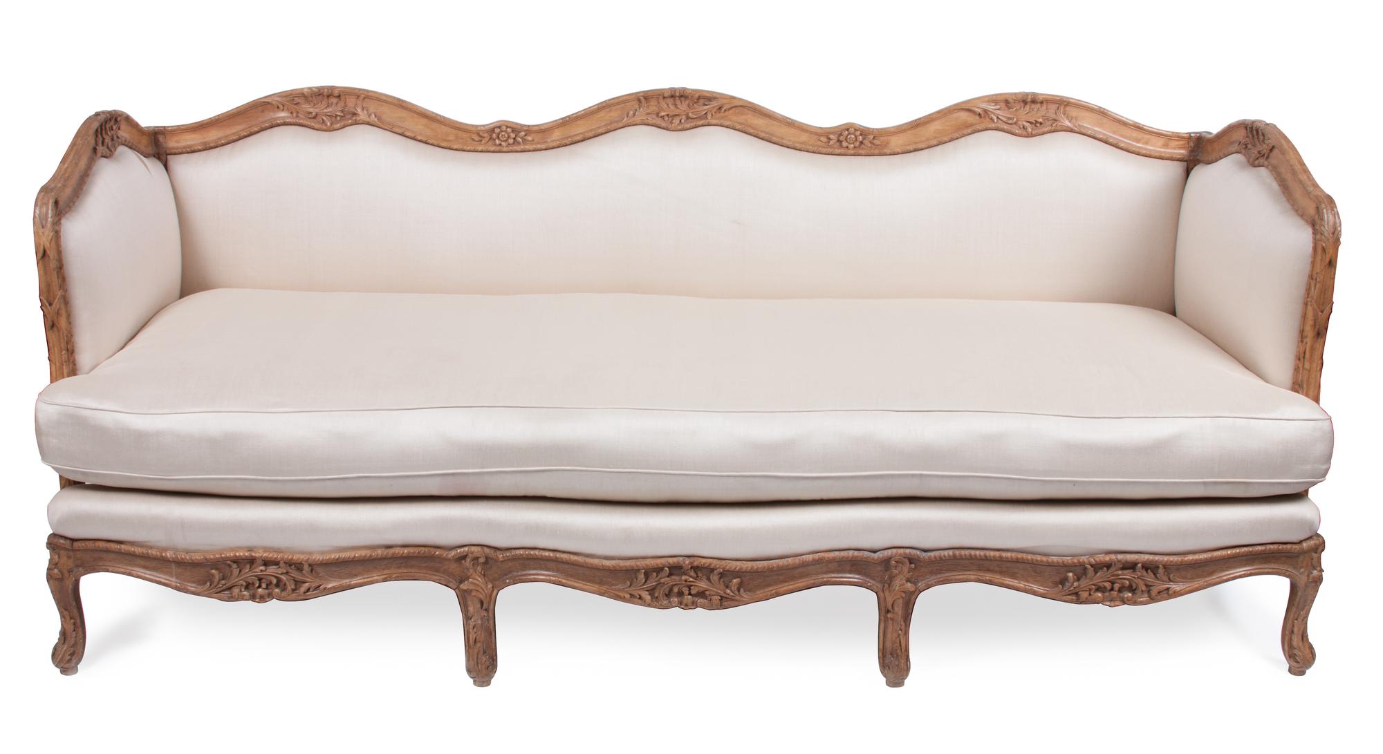 A French Louis XV Style Settee Height 34 1/4 x width 83 1/4 x depth 31 1/2 inches.