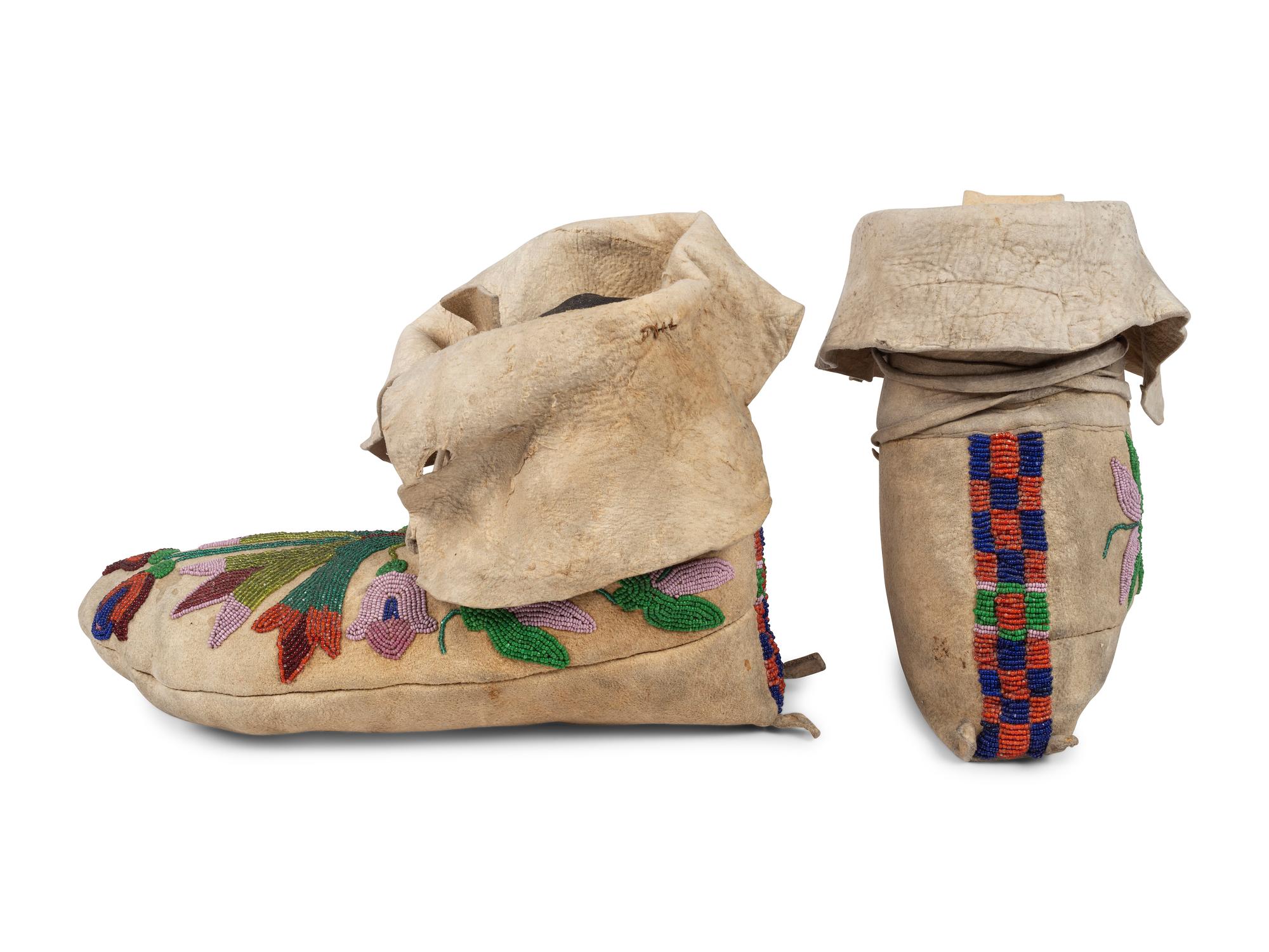 Plateau Beaded Hide Soft-Soled Hightop Moccasins