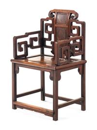 A Chinese Burlwood Inset Hardwood Armchair