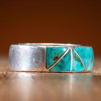 Zuni Silver and Channel Inlaid Turquoise Cuff Bracelet