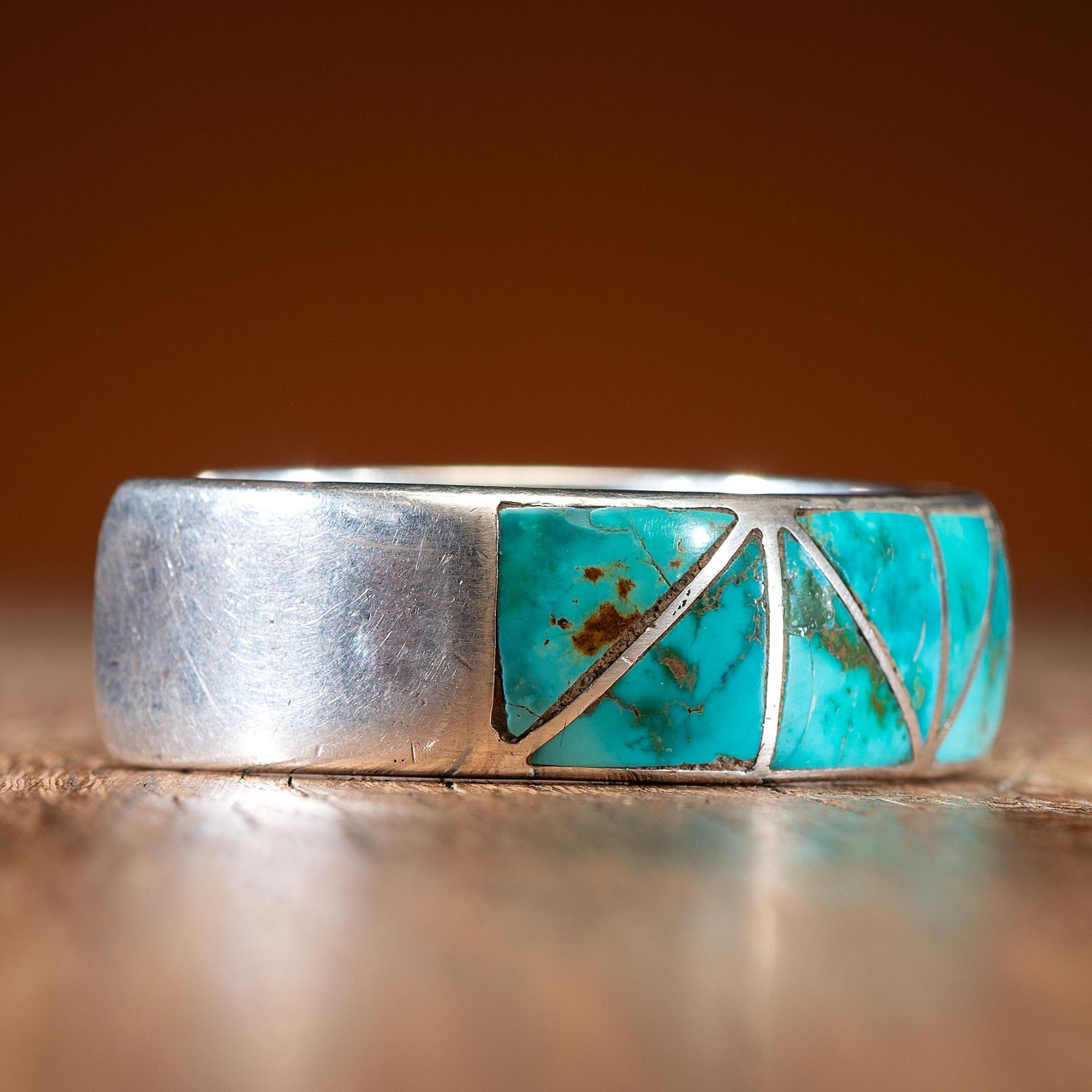 Zuni Silver and Channel Inlaid Turquoise Cuff Bracelet