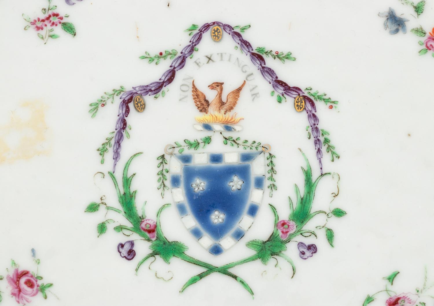 A Chinese Export Armorial Porcelain Reticulated Basket and Underplate