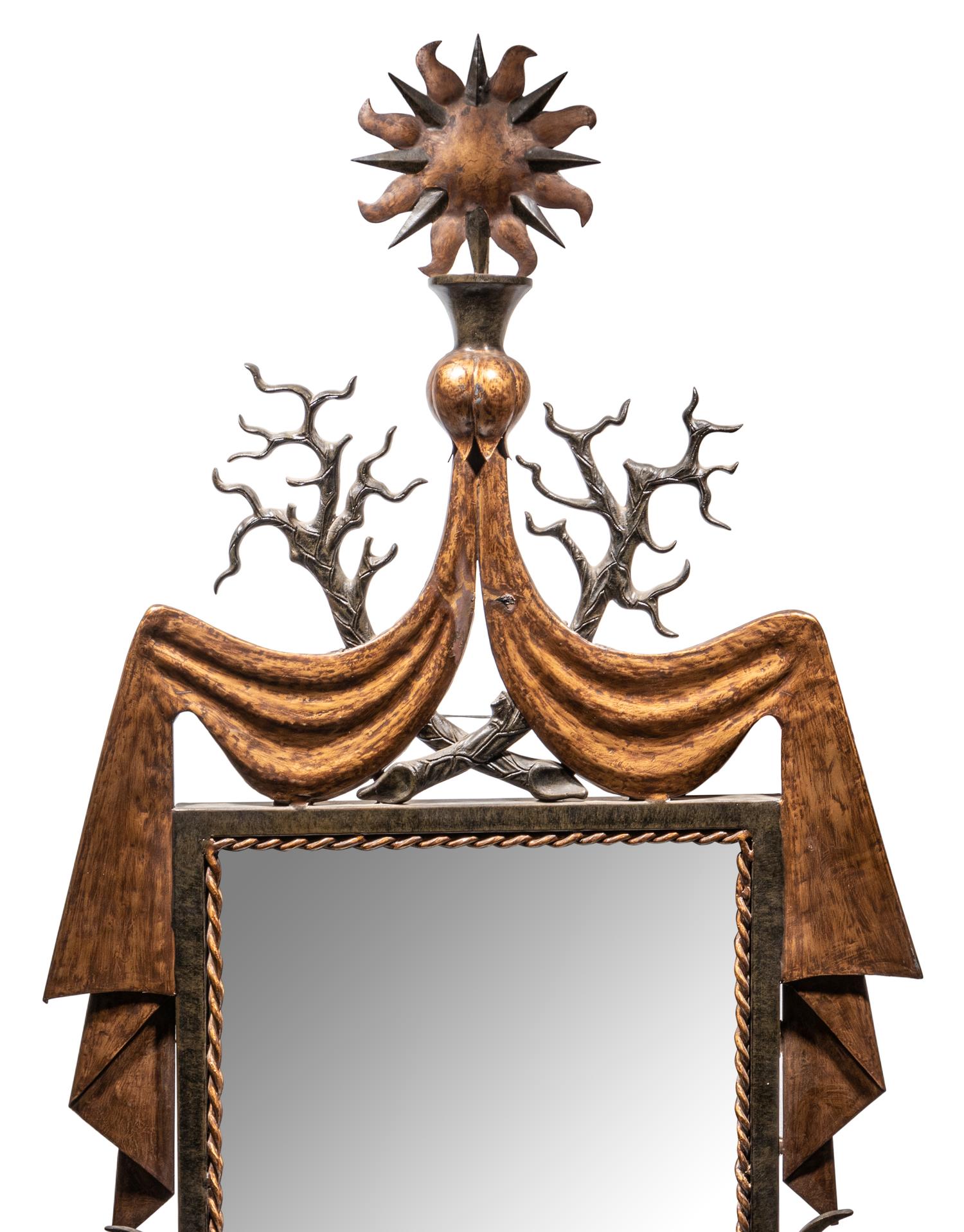 A French Gilt Metal and Iron Mirror After Gilbert Poillerat (French, 1902-1988)