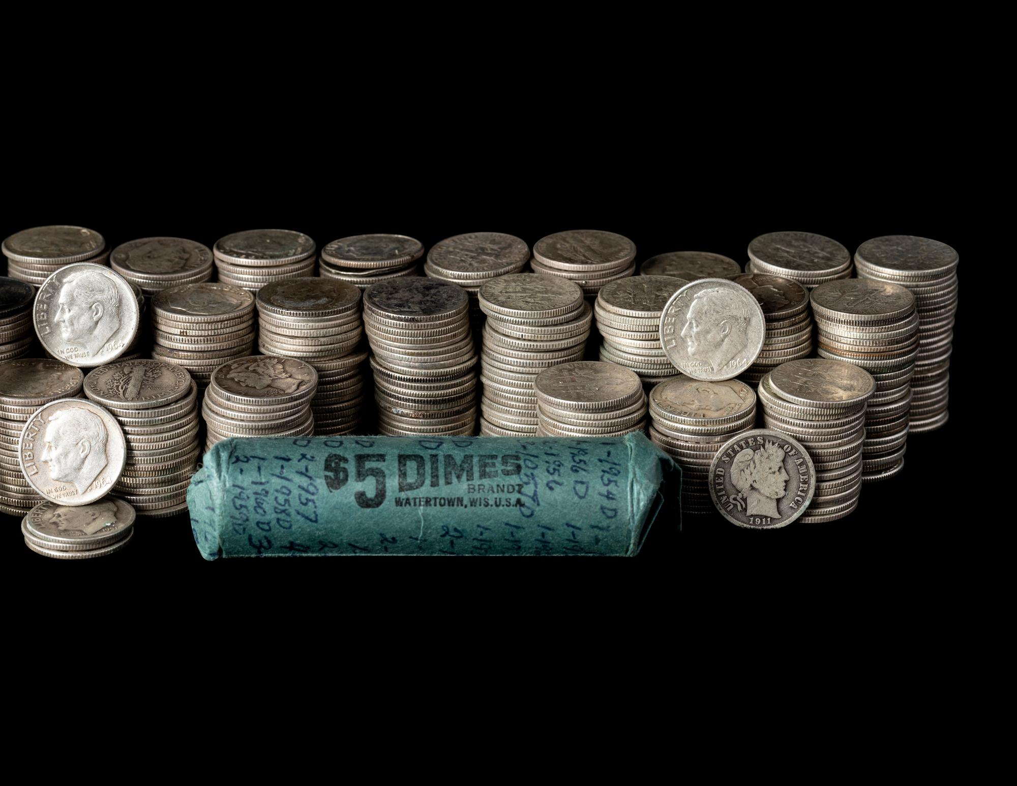A Large Collection of Pre-1965 10c Coins