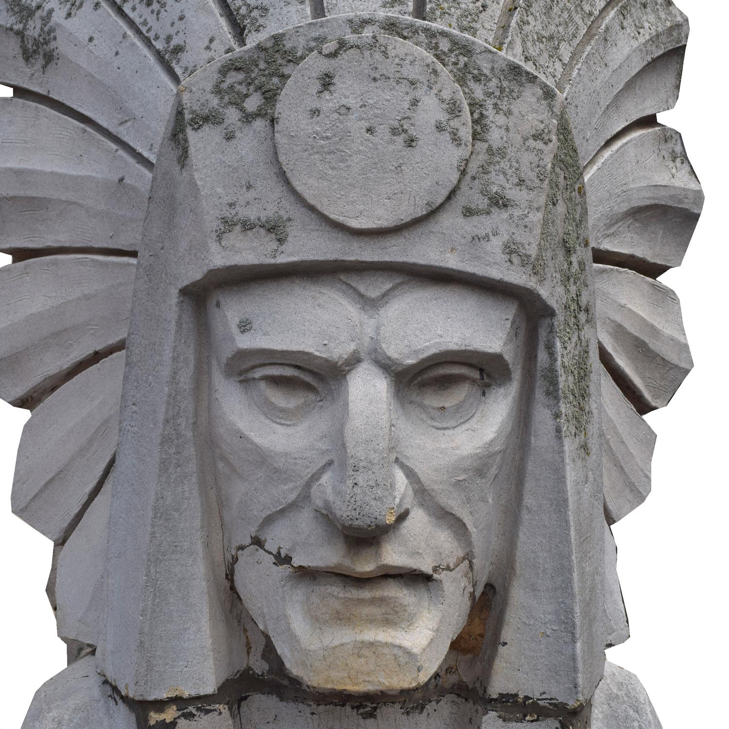 A Monumental Terra Cotta Native American Bust from the Chicago Merchandise Mart 37.5" W x 38" D x 90" H — United States, Circa 1930