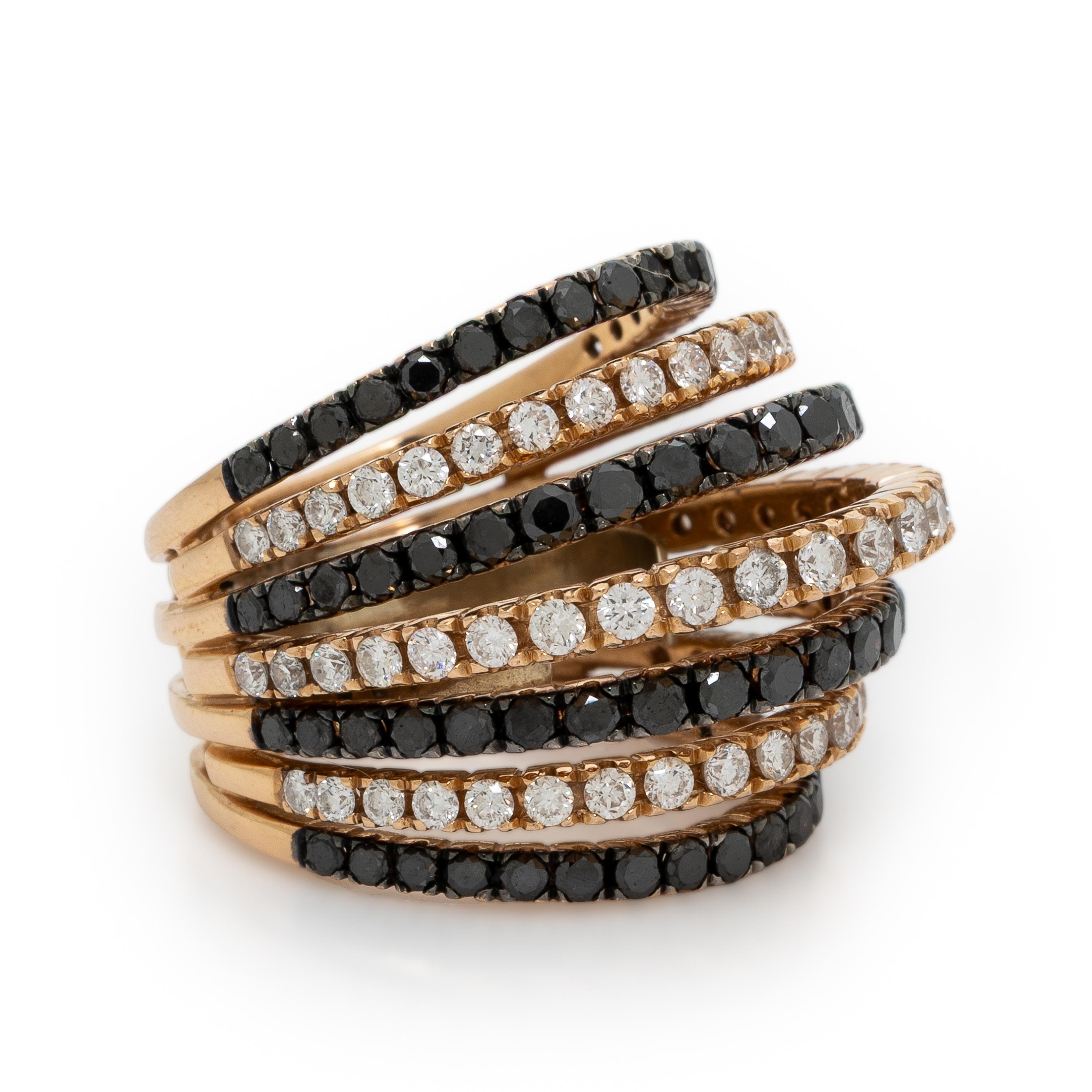 Diamond, Black Diamond, and Yellow Gold Ring