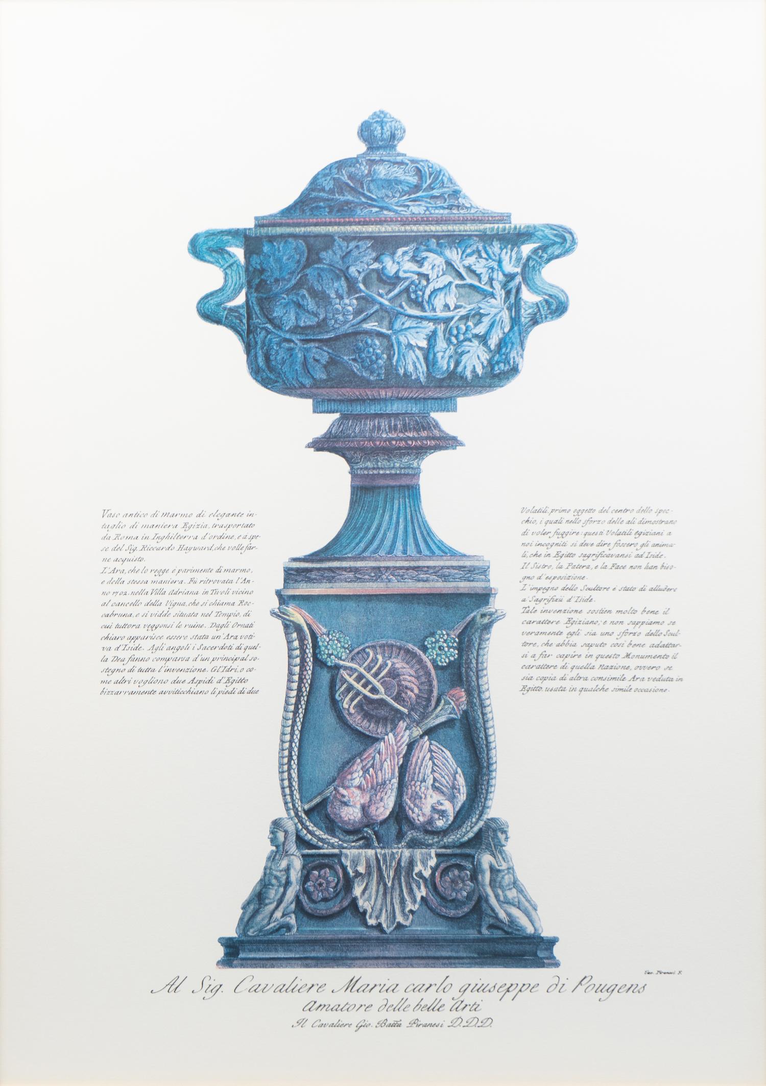 An Italian Engraving of a Marble Vase from the Pallazzo Barberini by Giovanni Batista Piranesi — 19TH CENTURY