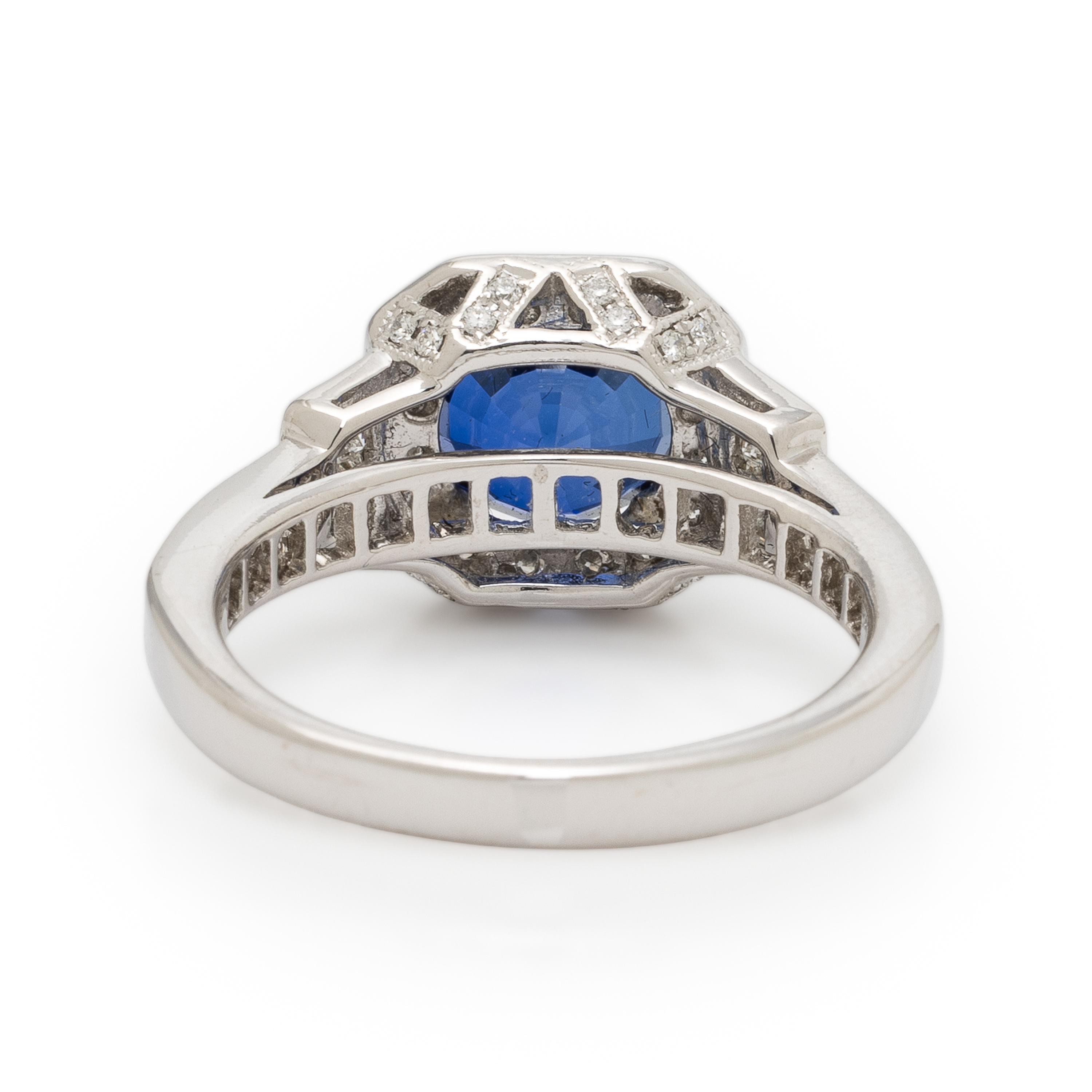 Synthetic Sapphire, Diamond, and White Gold Ring
