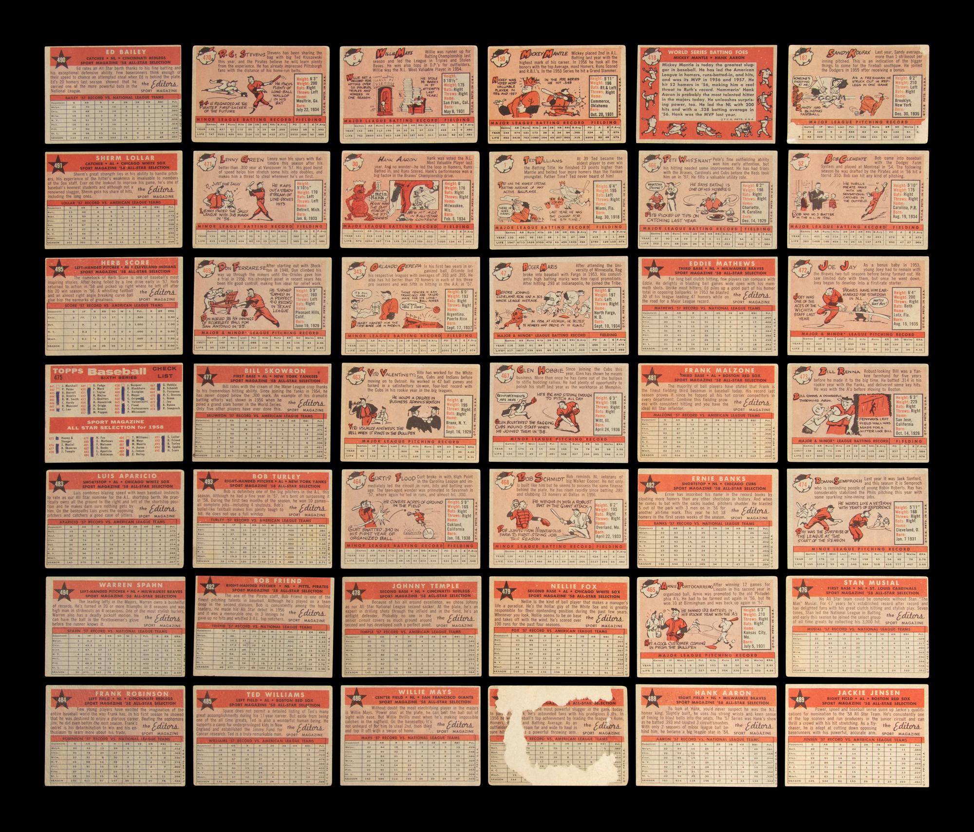 A Complete Set of 1958 Topps Baseball Cards (494/494)
