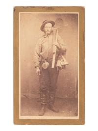 [WESTERN AMERICANA - MINING]. A group of 3 cartes de visite of gold miners with their equipment.