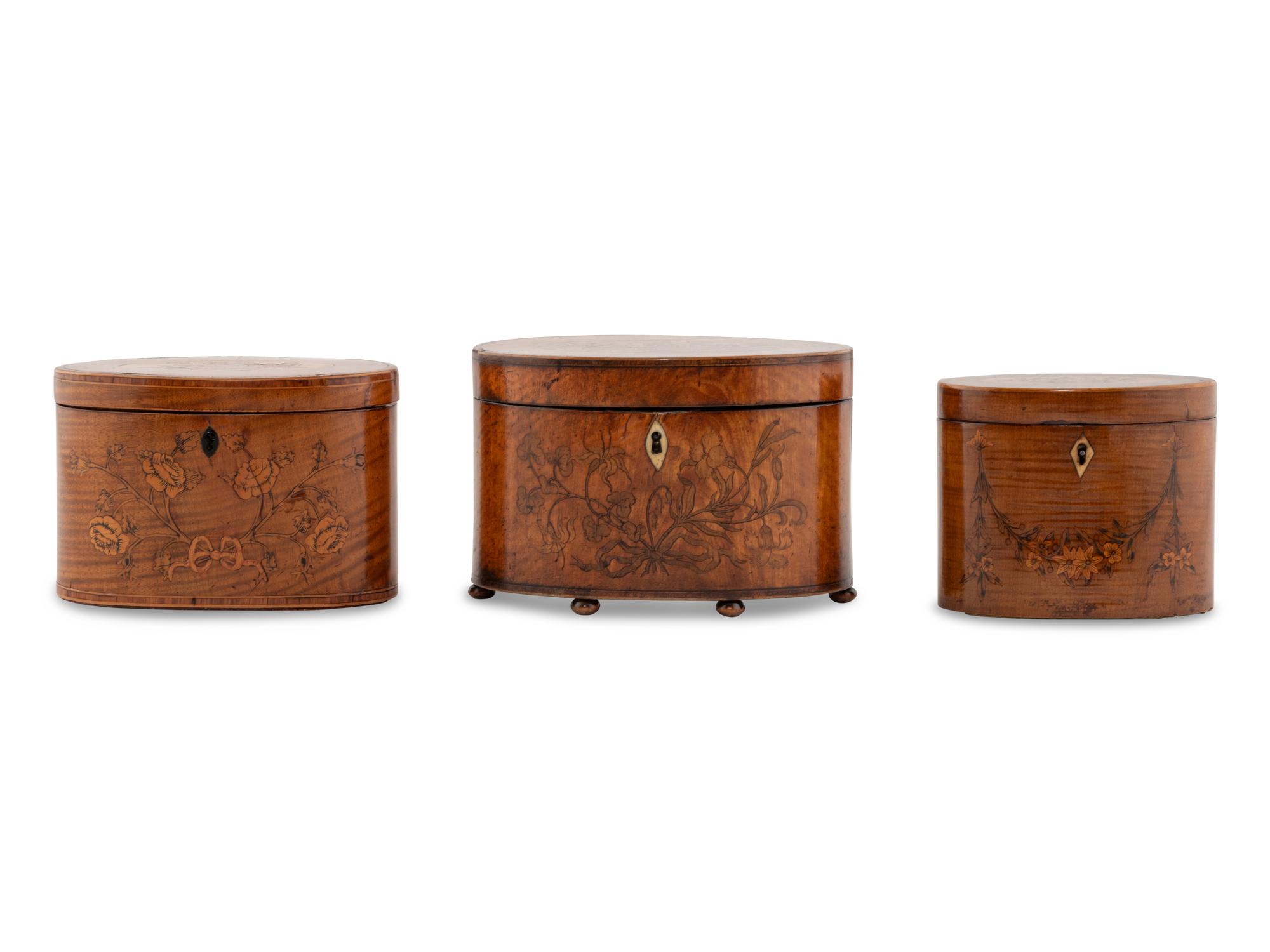 A Group of Three George III Marquetry Tea Caddies
