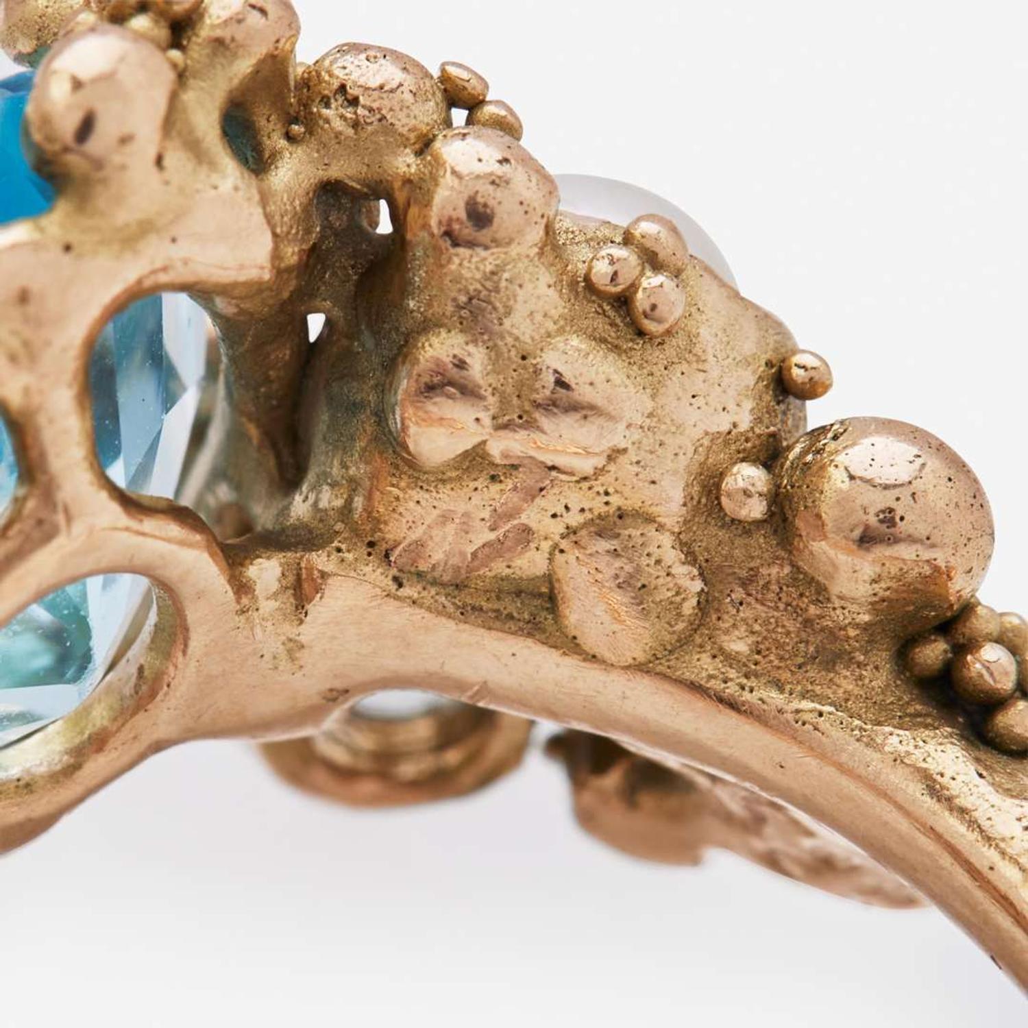 A 14K Vintage Blue Topaz and Pearl Ring c. 1960's