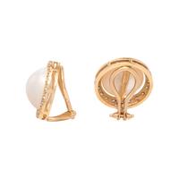 CULTURED MABE PEARL AND DIAMOND EARCLIPS
