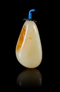 A Pale Celadon and Russet Jade Snuff Bottle Height 3 inches.