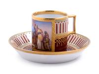 A Vienna Painted and Parcel Gilt Porcelain Teacup and Saucer
