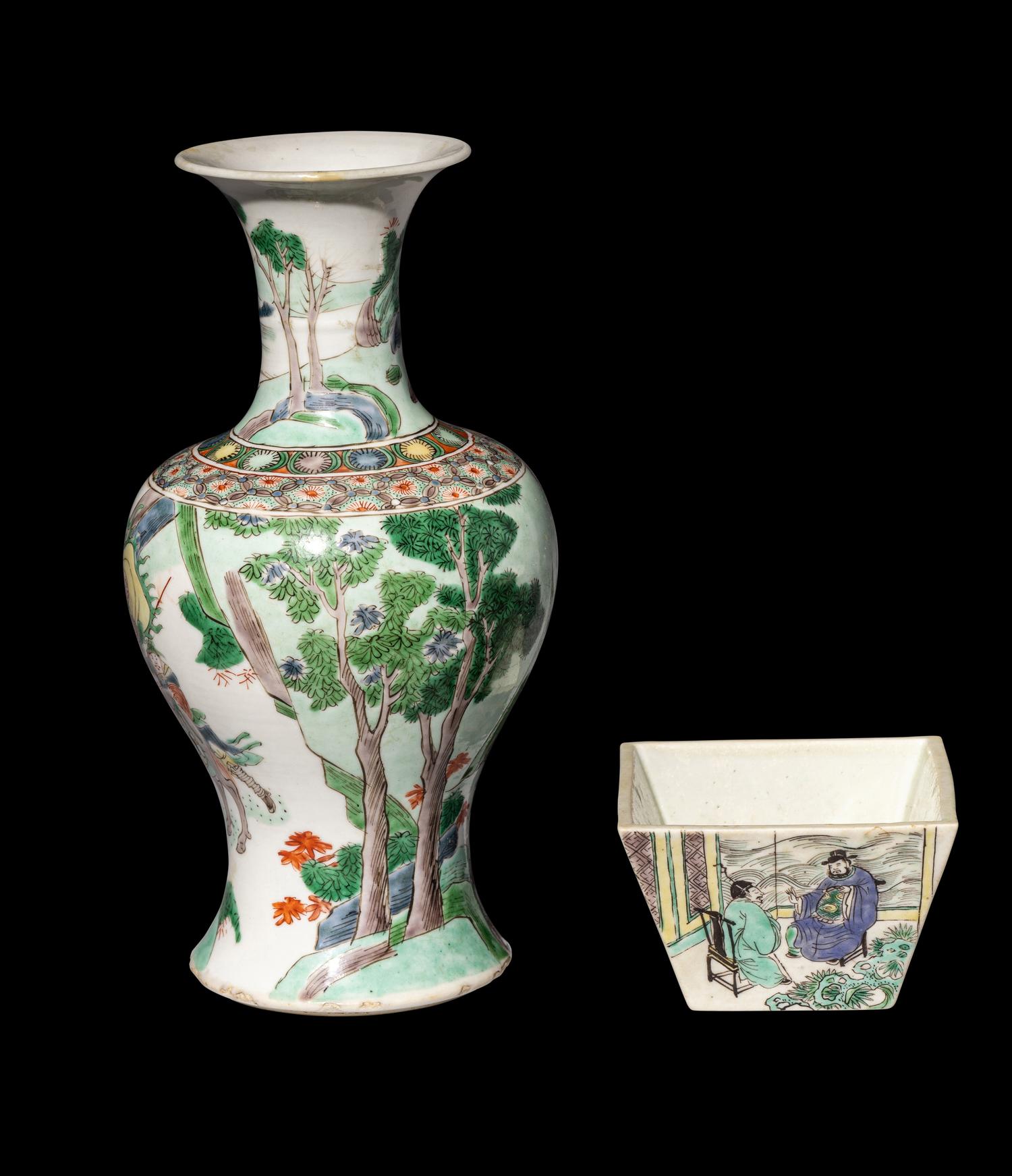 Three Chinese Famille Verte Porcelain Items