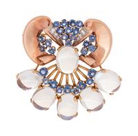 A Retro 14 Karat Rose Gold, Moonstone, Sapphire and Diamond Brooch, Tiffany & Co.,