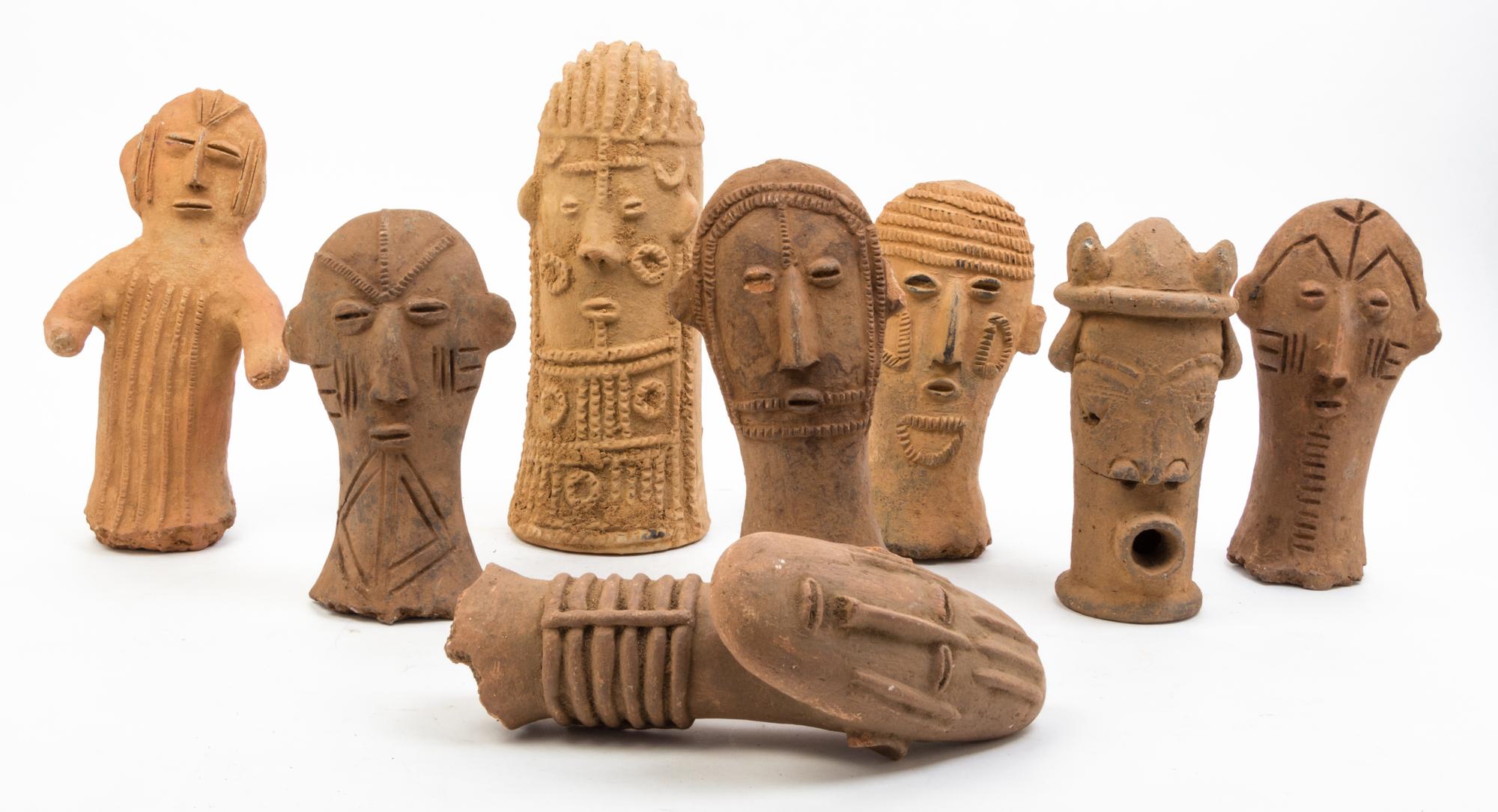A Group of Akan Style Heads Height of tallest 11 1/2 inches.