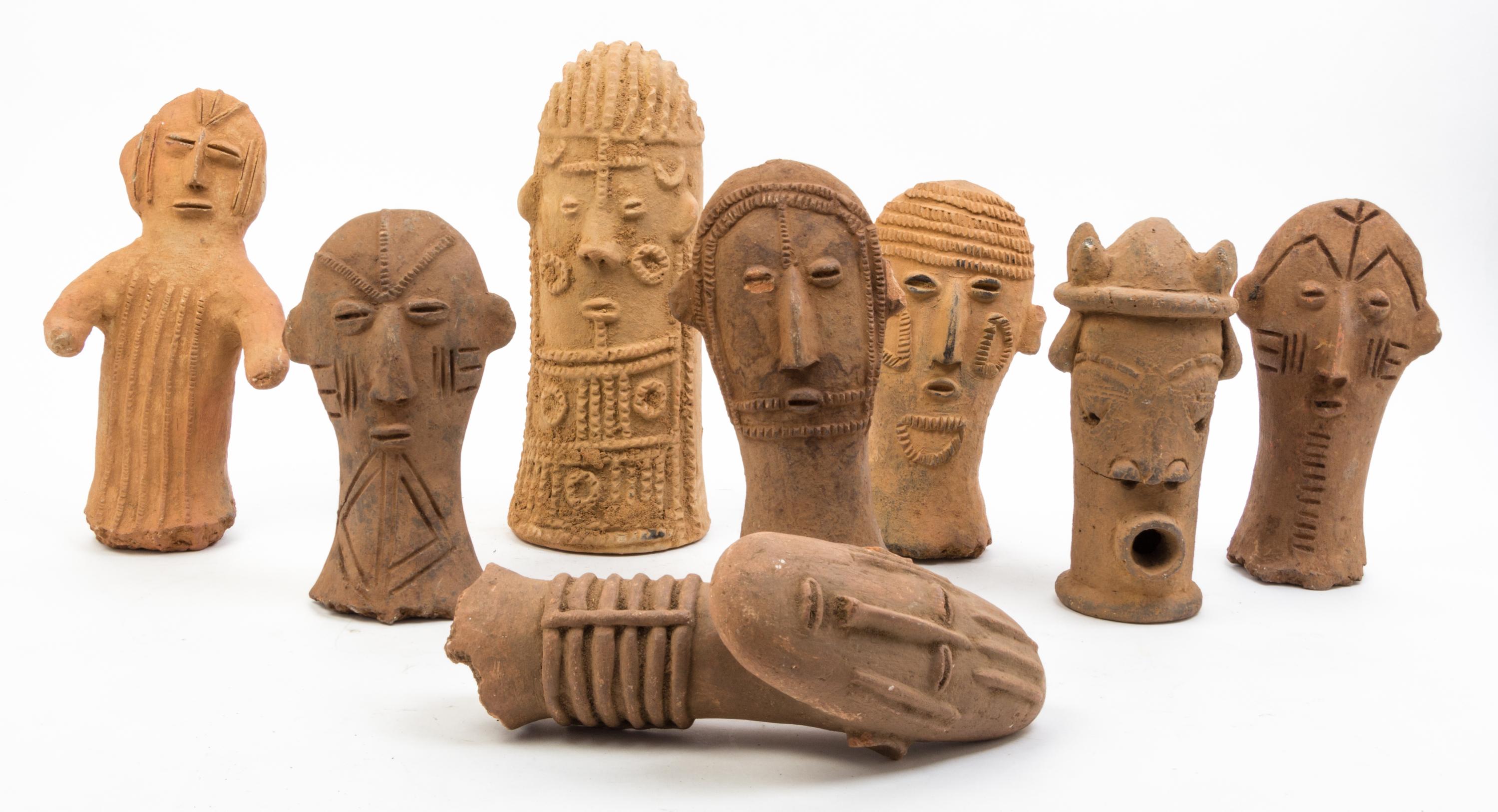 A Group of Akan Style Heads Height of tallest 11 1/2 inches.