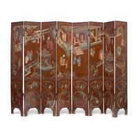A Chinese Eight-Panel 'Figural' Coromandel Floor Screen, 18th Century 清中期 款彩人物图八扇屏