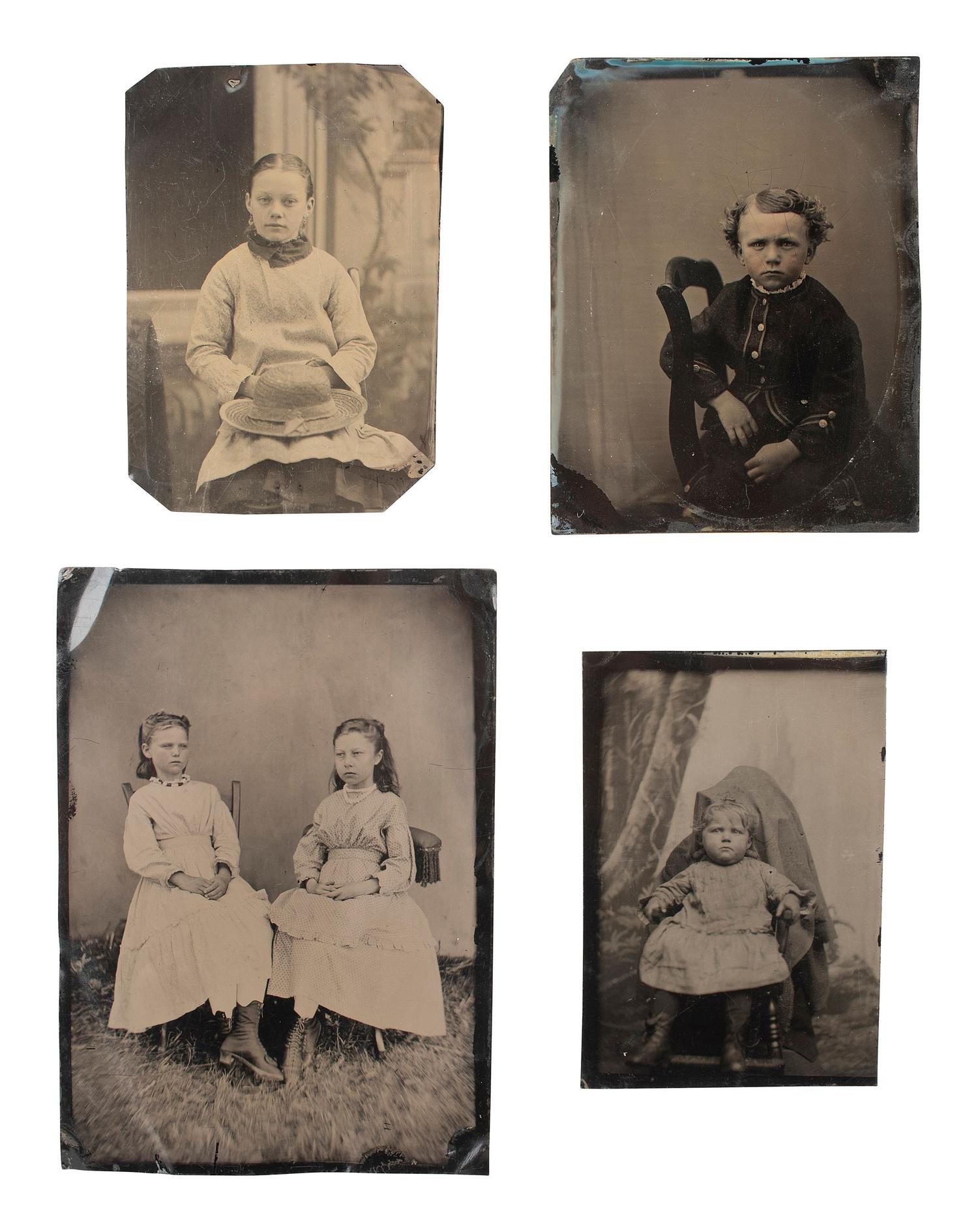 [EARLY PHOTOGRAPHY]. 50+ tintypes of children and families, incl. African American child.