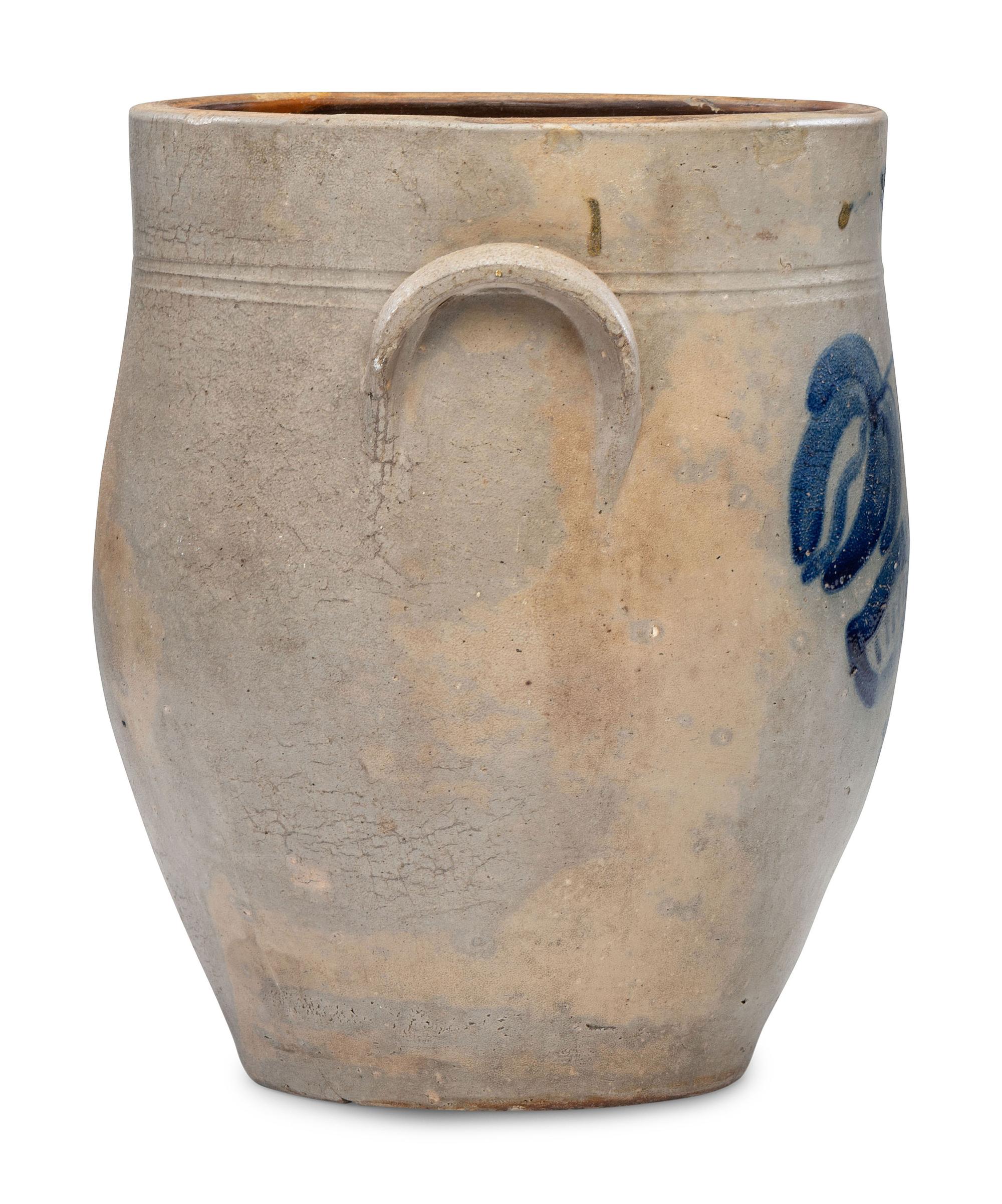 An I. M. Mead Two-Gallon Cobalt Decorated Stoneware Crock