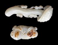 Four Chinese Carved Celadon Jade Scholar's Objects