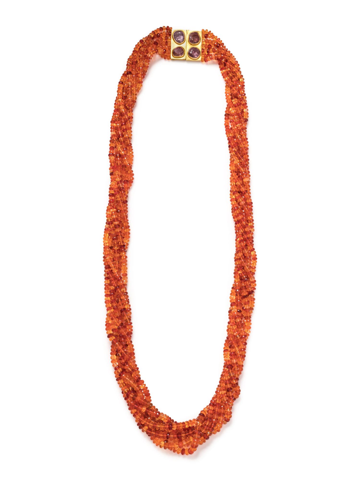 ANGELA PINTALDI, MULTISTRAND FIRE OPAL AND MULTICOLOR SAPPHIRE BEAD NECKLACE