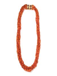 ANGELA PINTALDI, MULTISTRAND FIRE OPAL AND MULTICOLOR SAPPHIRE BEAD NECKLACE