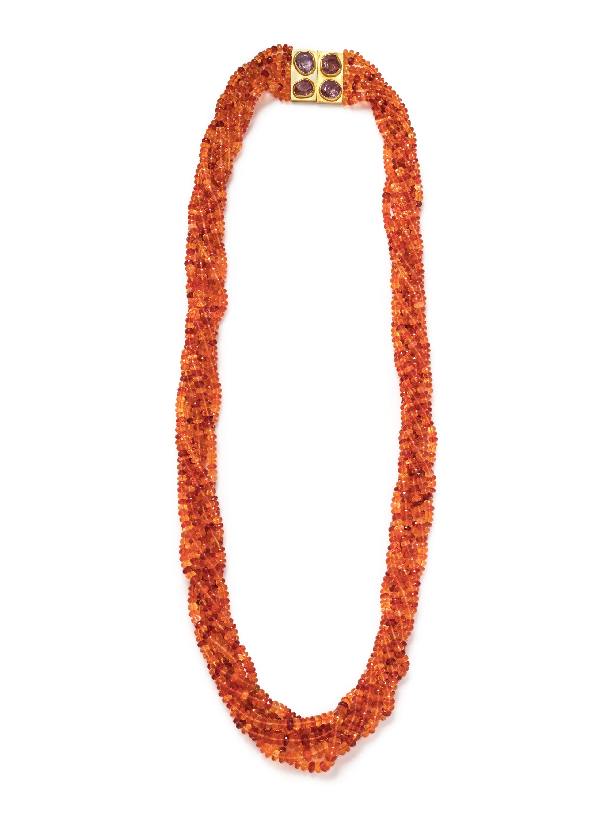 ANGELA PINTALDI, MULTISTRAND FIRE OPAL AND MULTICOLOR SAPPHIRE BEAD NECKLACE