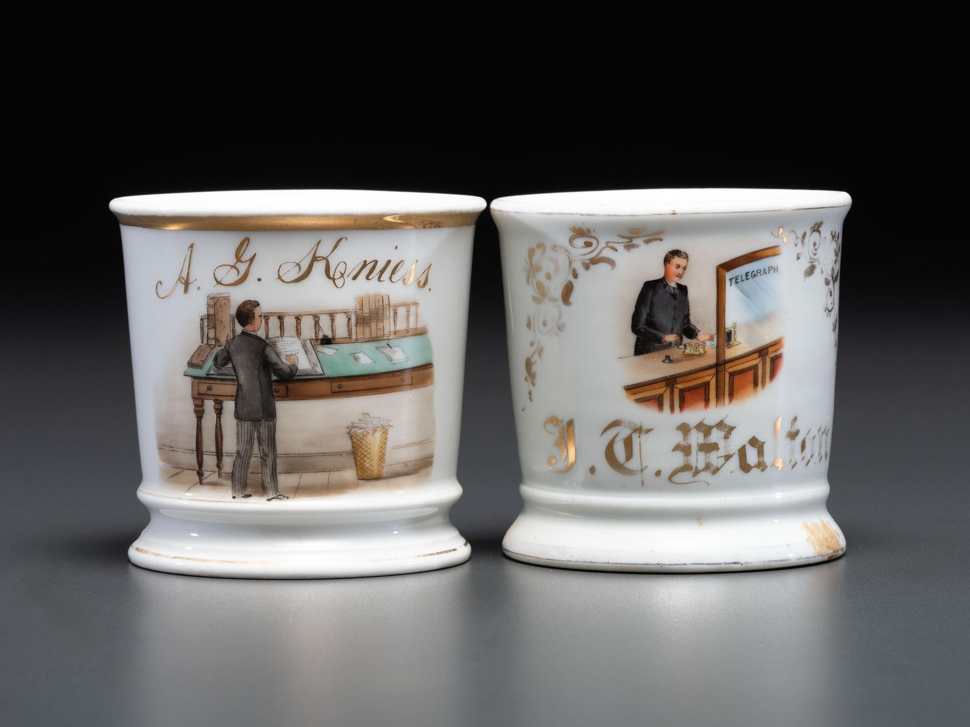 Two Porcelain Occupational Shaving Mugs