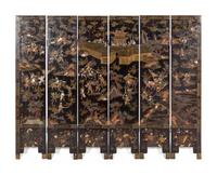 A Chinese Export Lacquer Six-Panel Floor Screen