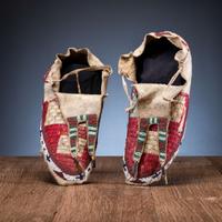 Sioux Quilled and Beaded Elk Hide Moccasins