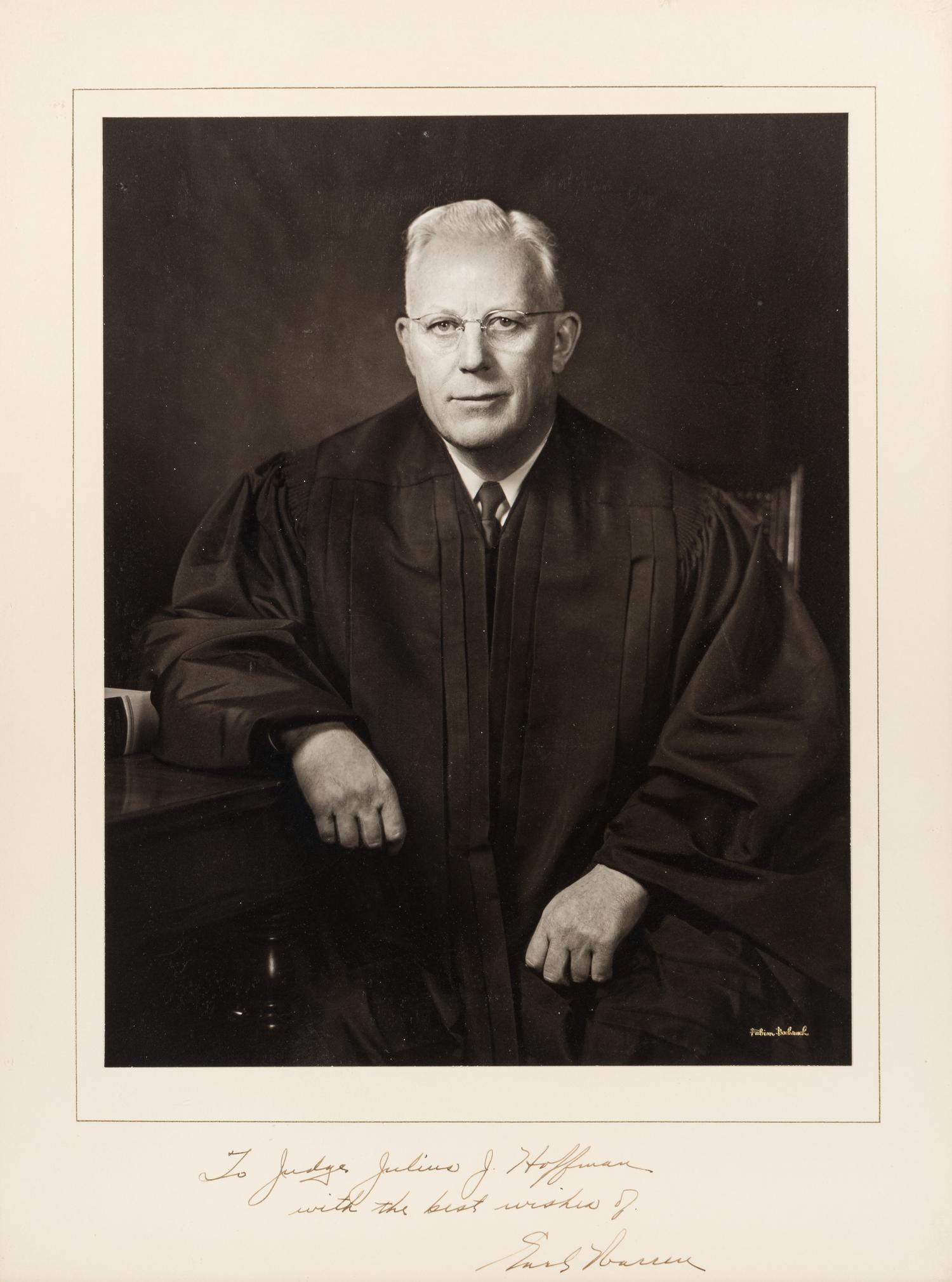 WARREN, Earl S. (1891-1974). Photograph inscribed and signed ("Earl S. Warren"). N.p., n.d.