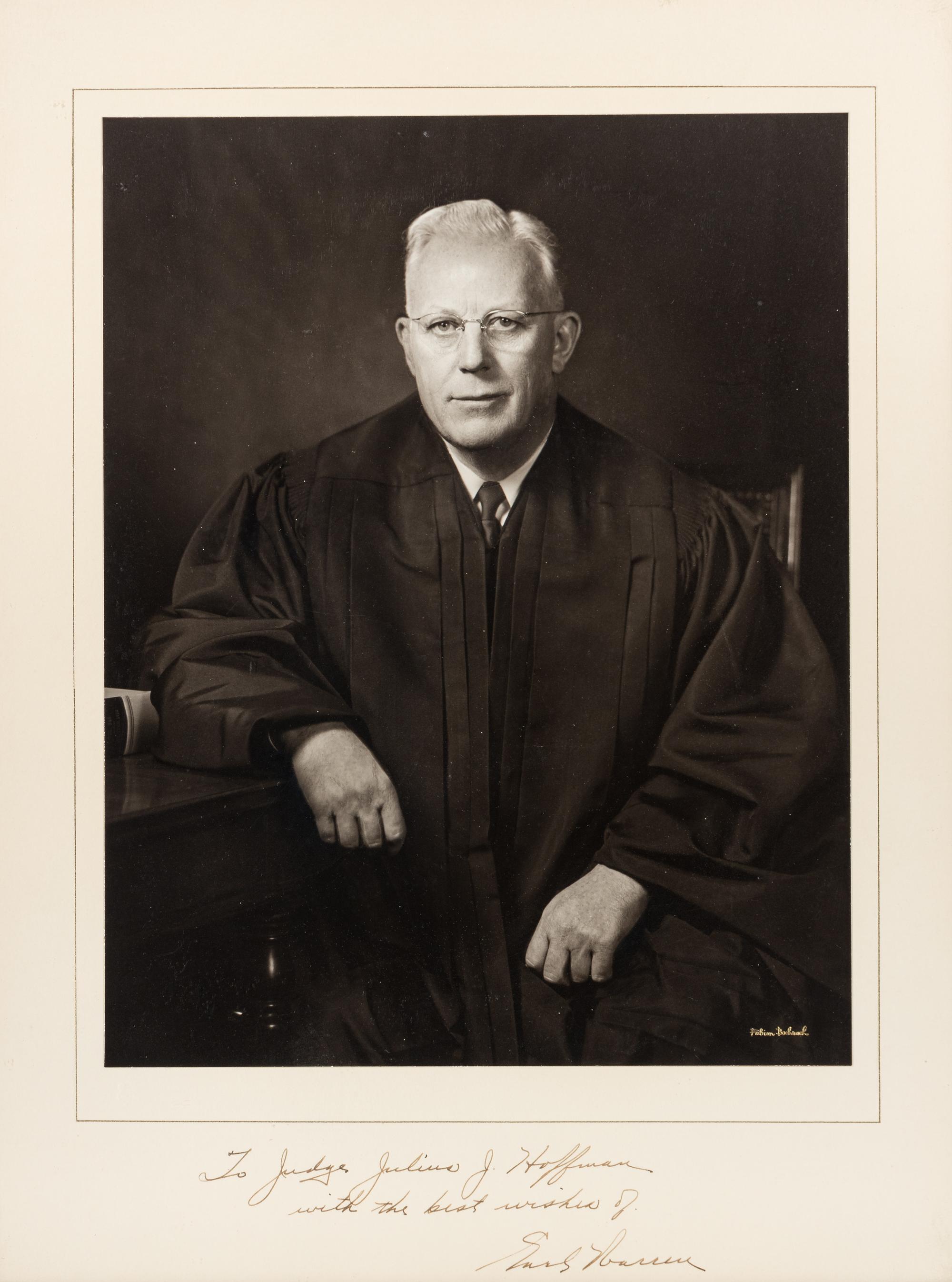WARREN, Earl S. (1891-1974). Photograph inscribed and signed ("Earl S. Warren"). N.p., n.d.