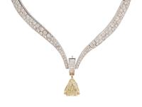 FANCY LIGHT BROWNISH GREENISH YELLOW DIAMOND AND DIAMOND NECKLACE