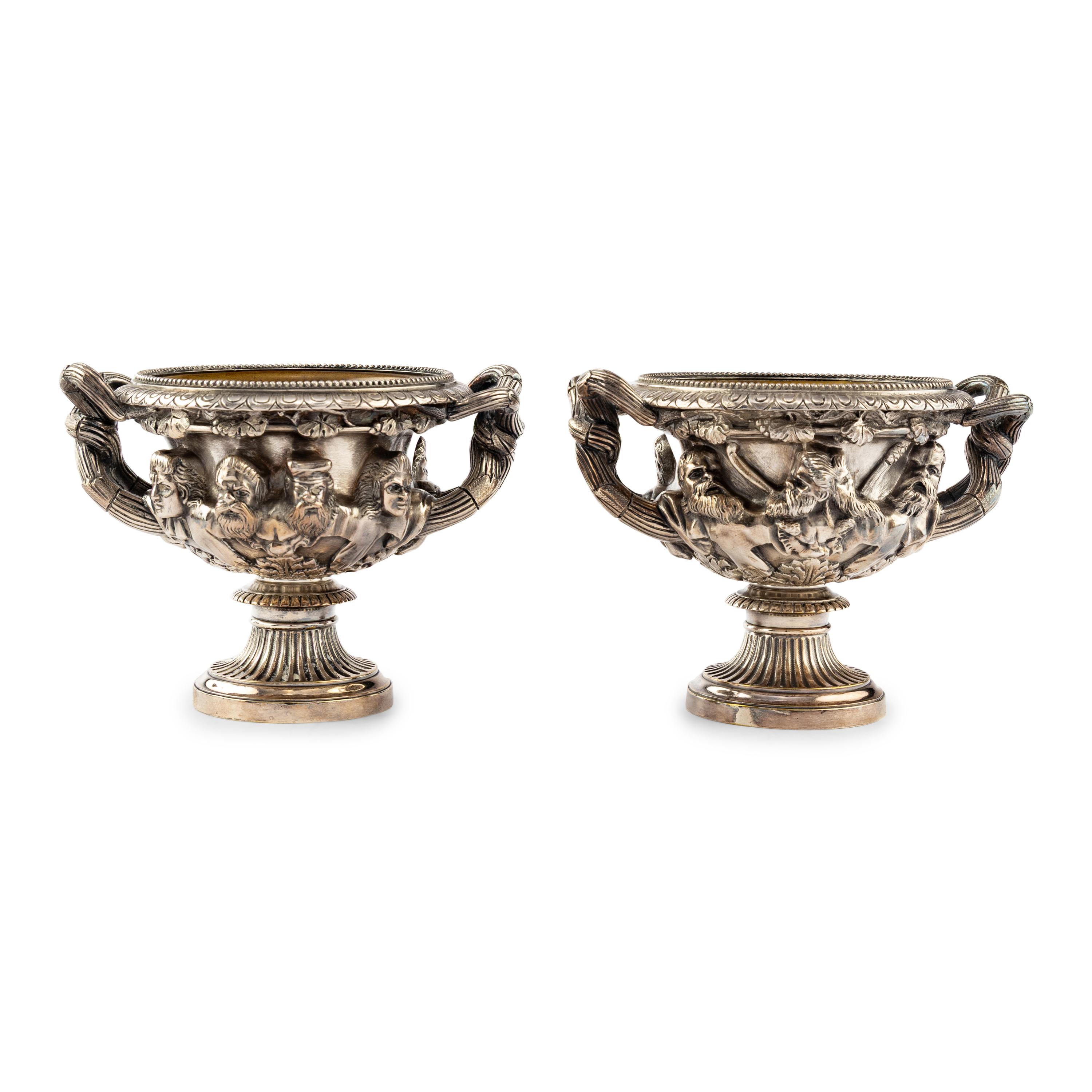 A Pair of Silvered Bronze Models of the Warwick and Albani Vases