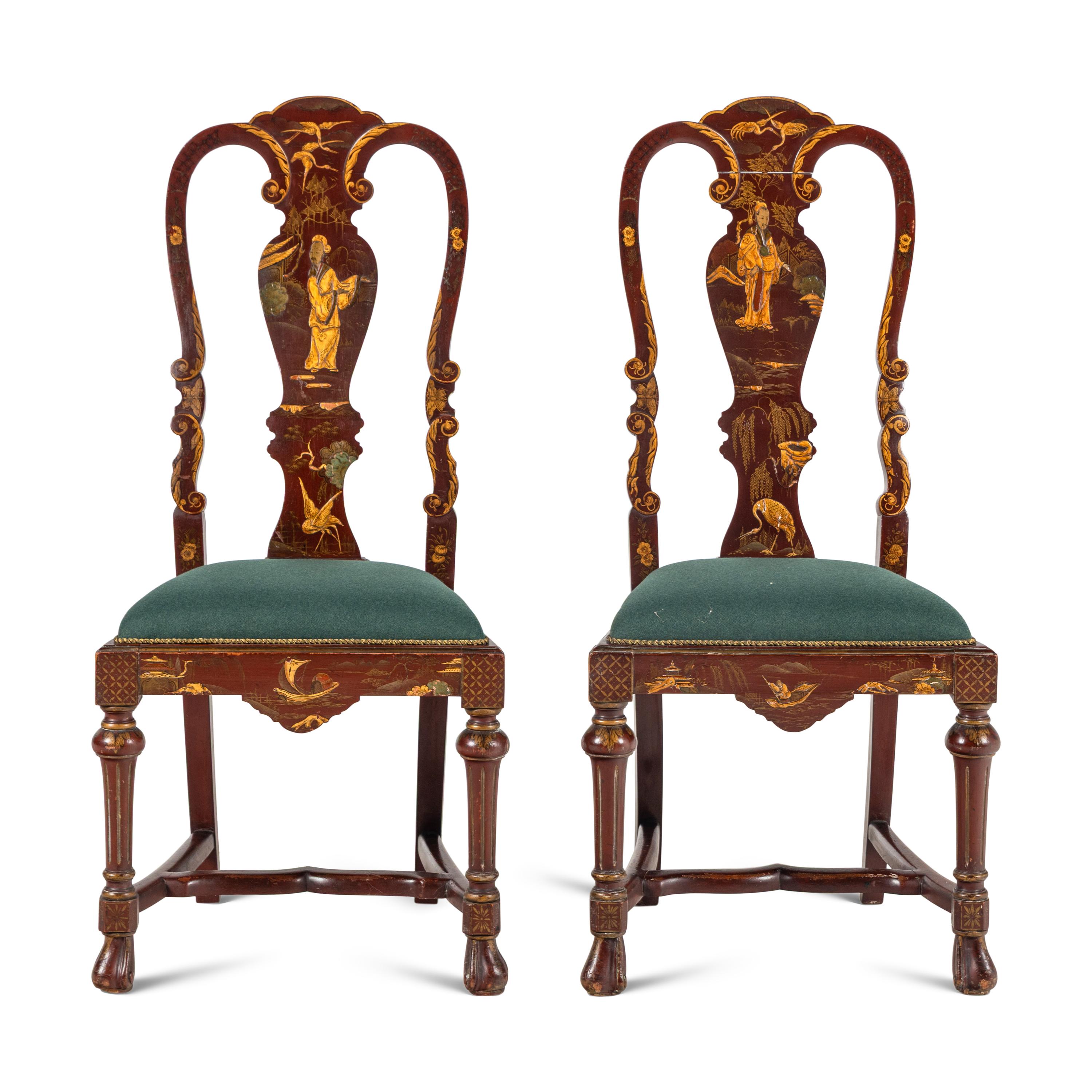 A Pair of English Red-Japanned Side Chairs