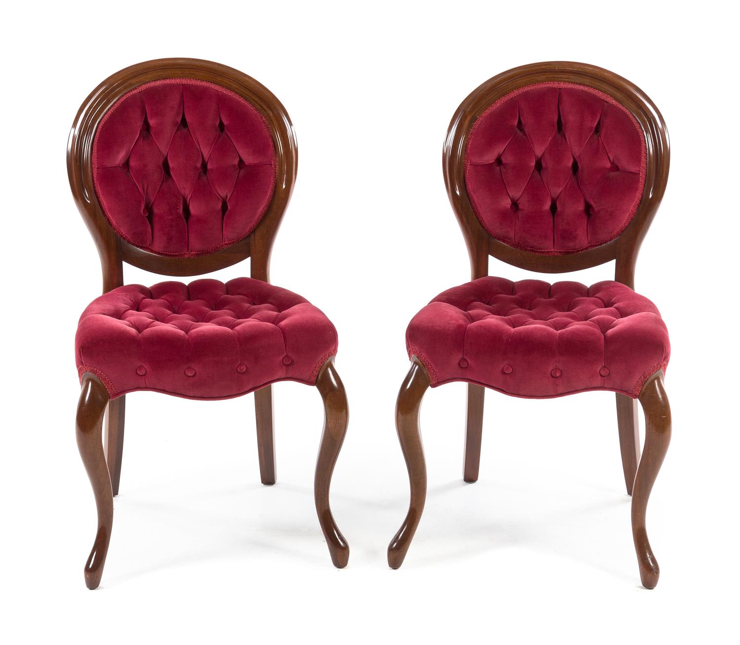 Two Victorian Style Balloon Chairs Height 35 1/4 inches. — 20TH CENTURY