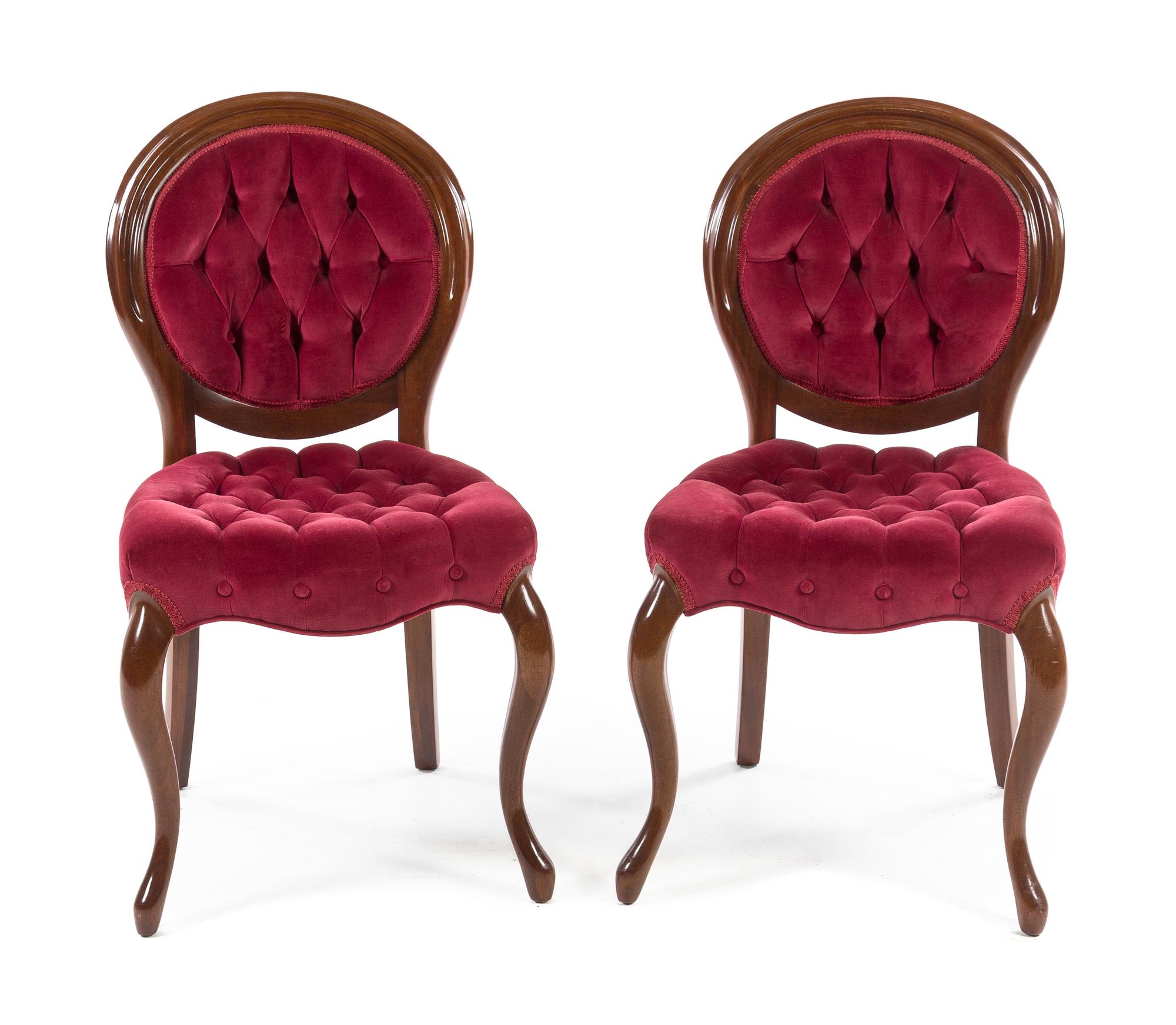 Two Victorian Style Balloon Chairs Height 35 1/4 inches. — 20TH CENTURY