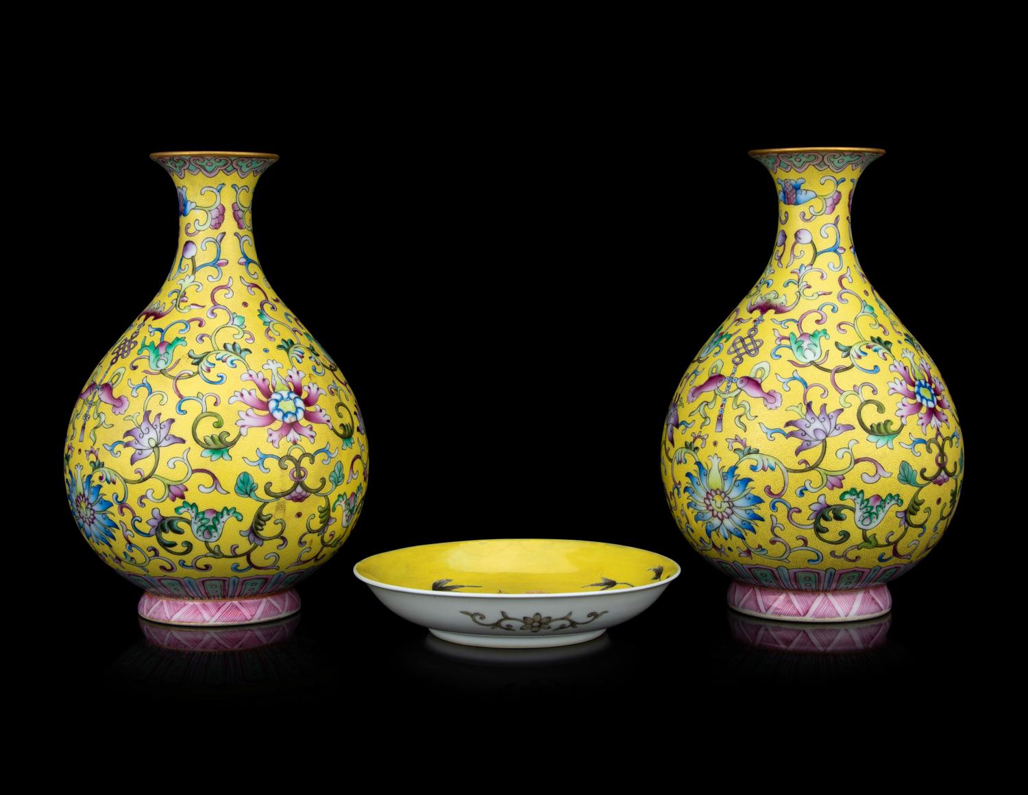 Three Chinese Famille June Porcleain Articles
