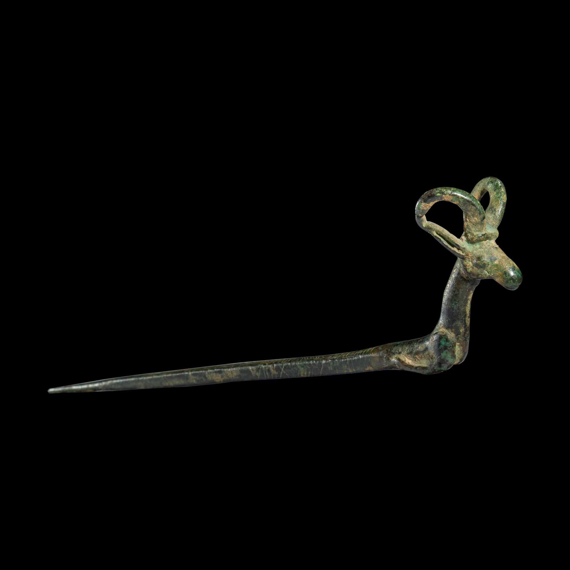 A Luristan Bronze Pin with Ibex Terminal