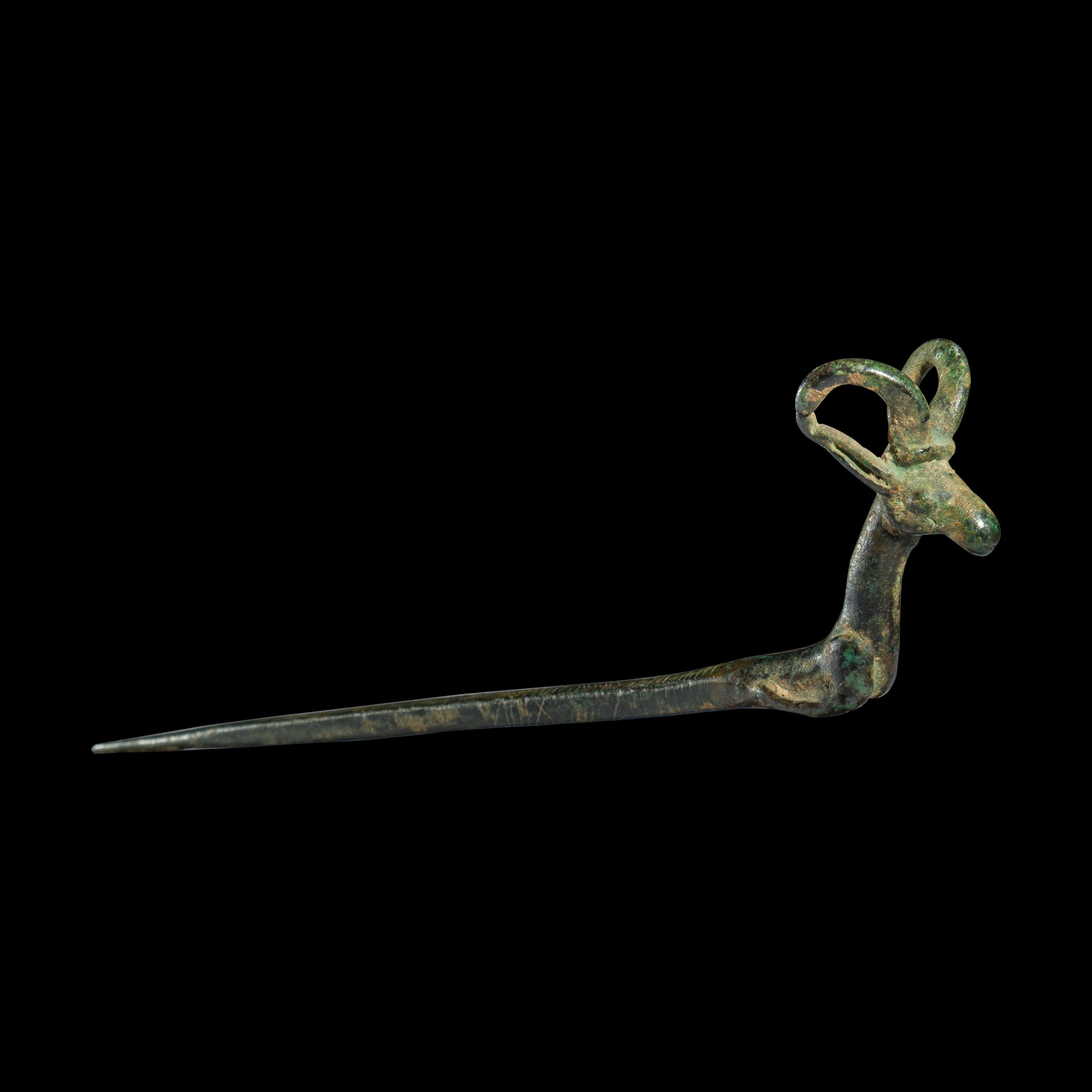 A Luristan Bronze Pin with Ibex Terminal