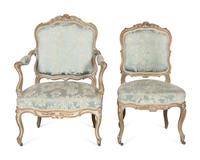 A Set of Five Louis XV Style Blue-Painted Chairs
