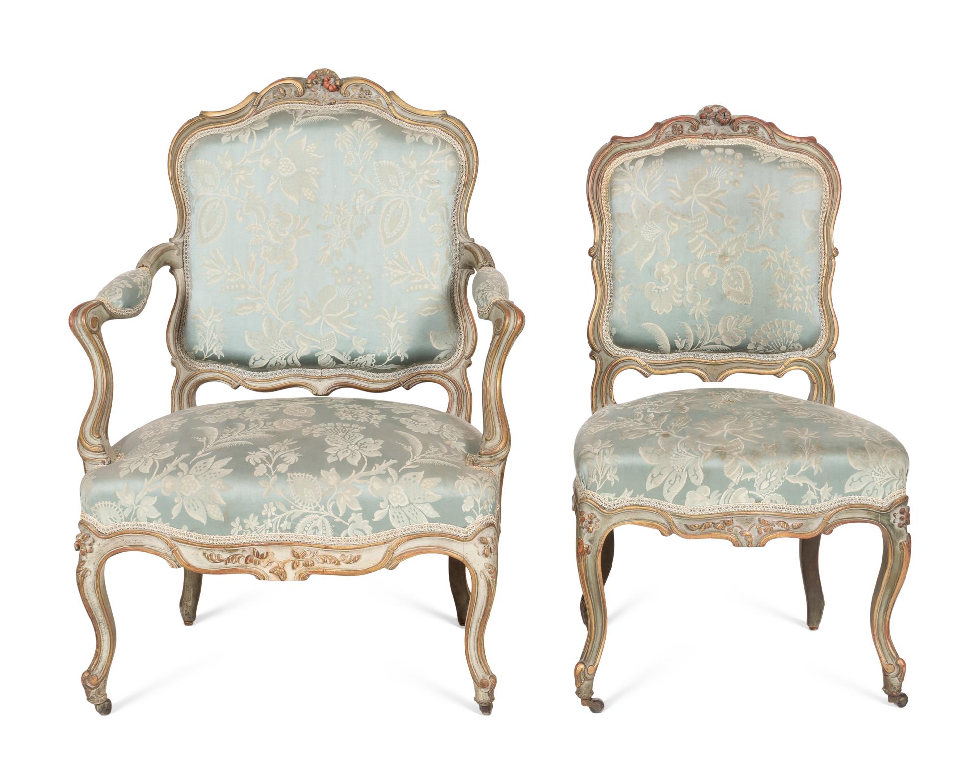 A Set of Five Louis XV Style Blue-Painted Chairs