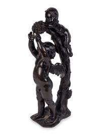 A Continental Patinated Bronze Group of Cupid and an Infant Satyr — CIRCA 1900