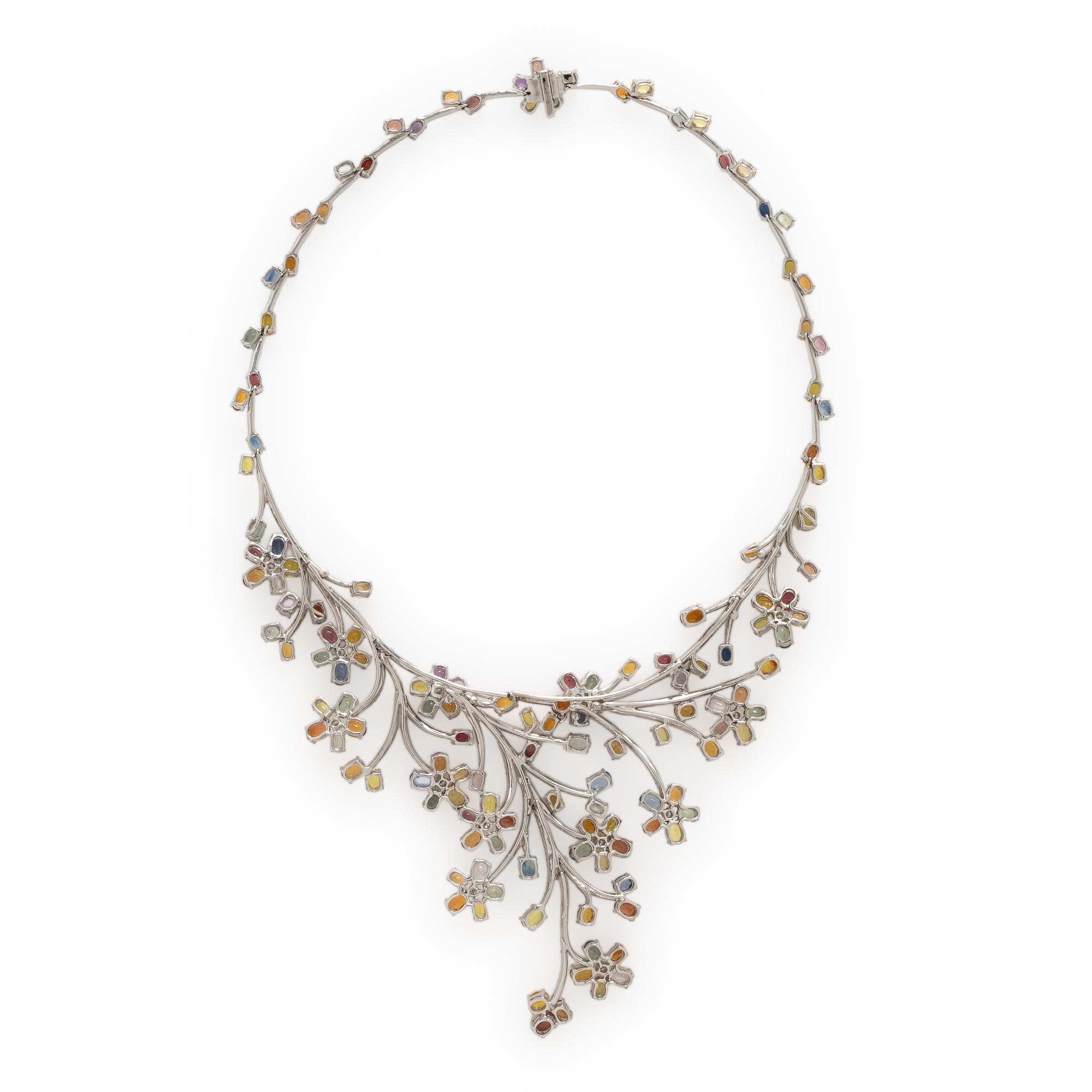 Multi Colored Sapphire, Diamond, and White Gold Necklace