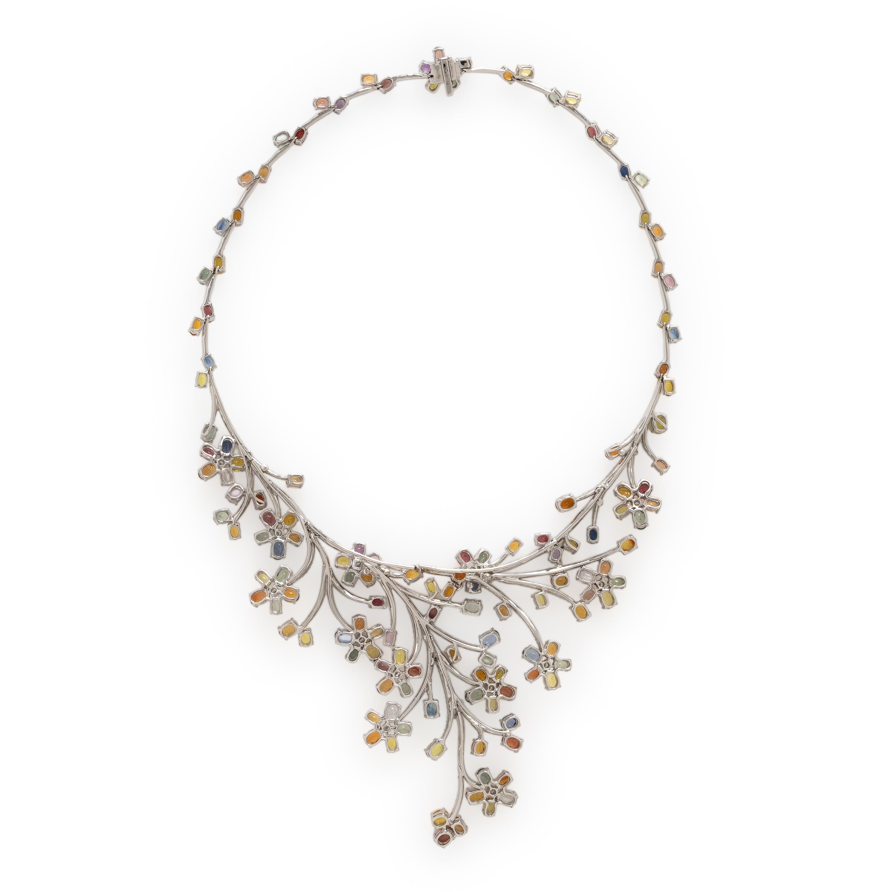 Multi Colored Sapphire, Diamond, and White Gold Necklace